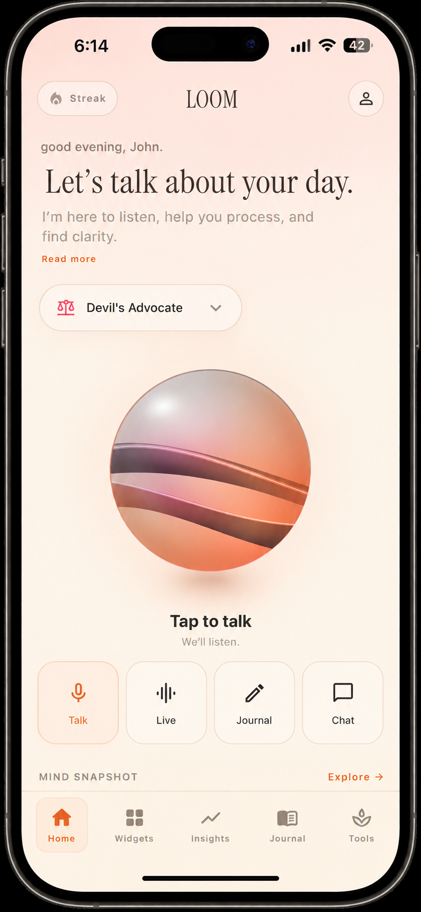 The Loom beta home screen shown inside an iPhone